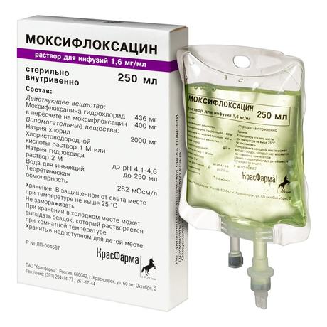 Фото Моксифлоксацин, раствор для инфузий 1,6 мг/мл, 250 мл