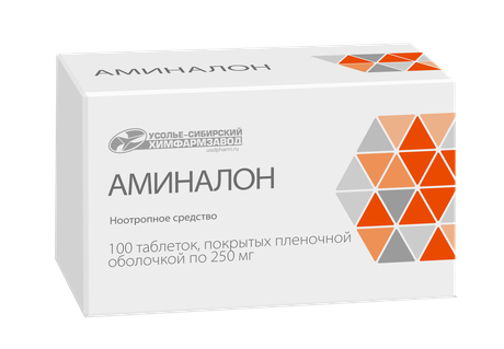 Фото Аминалон таблетки, покрытые пленочной оболочкой 250 мг, 100 шт. (Усолье-Сибирский ХФЗ)