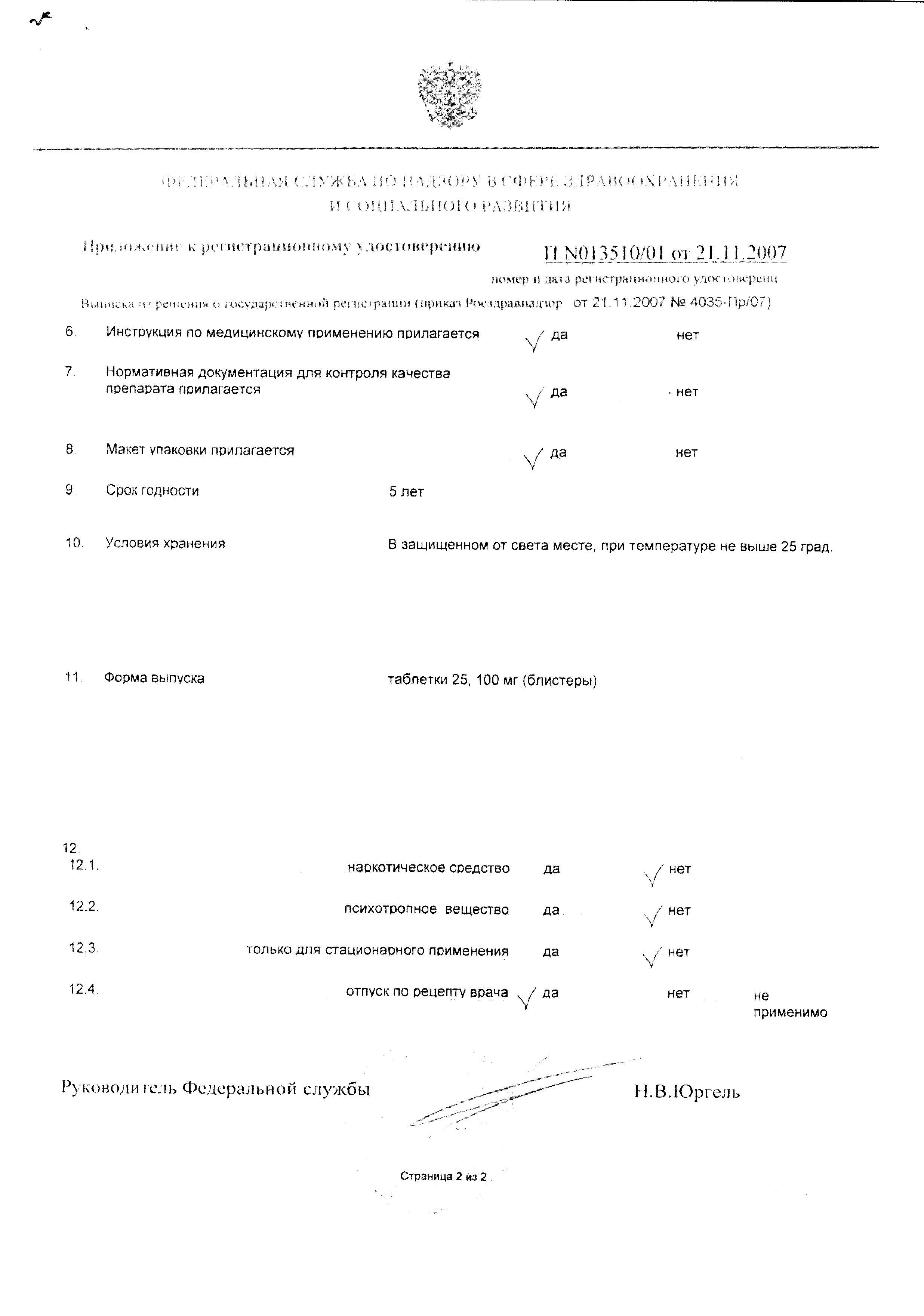 Сертификат Гипотиазид