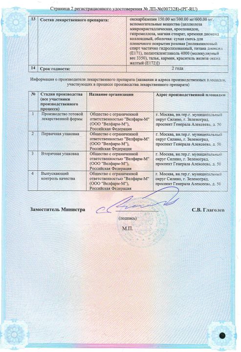 Сертификат Окскарбазепин Сертификат Окскарбазепин