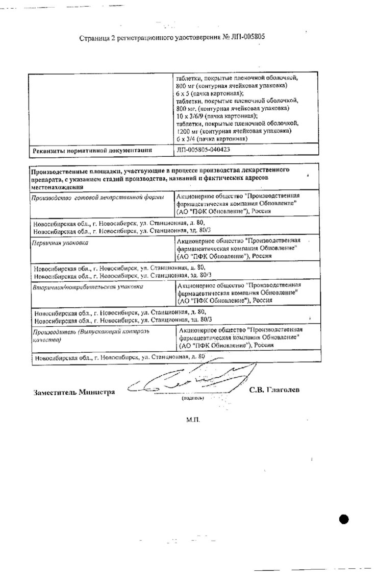 Сертификат на Пирацетам таблетки, покрытые пленочной оболочкой 400 мг, 60 шт. (Обновление)