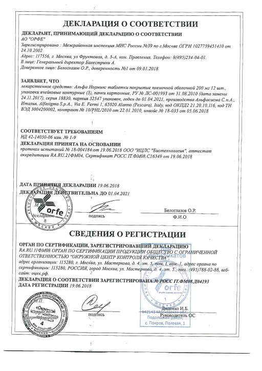 Сертификат Альфа Нормикс
