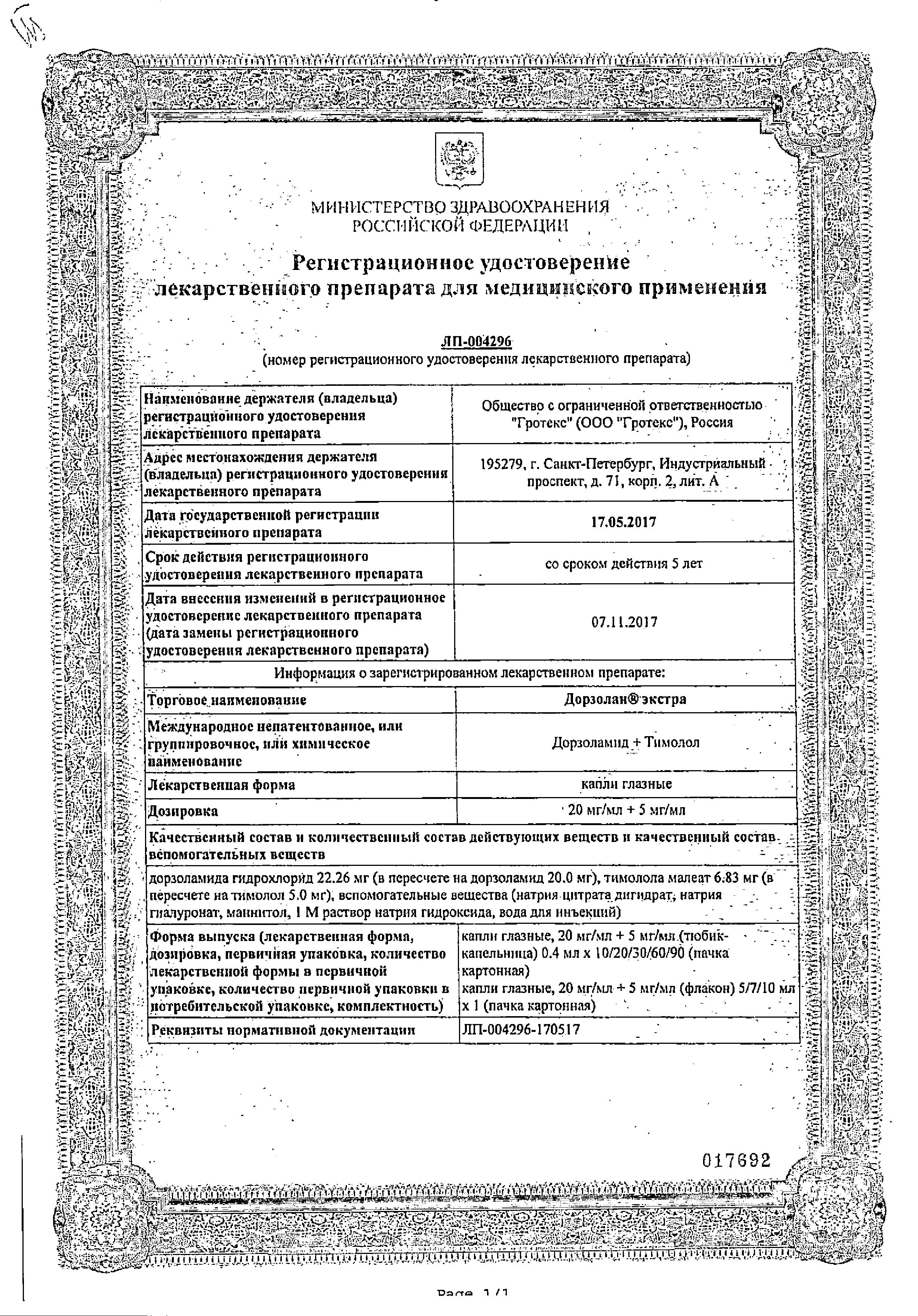 Сертификат Дорзолан Сертификат Дорзолан