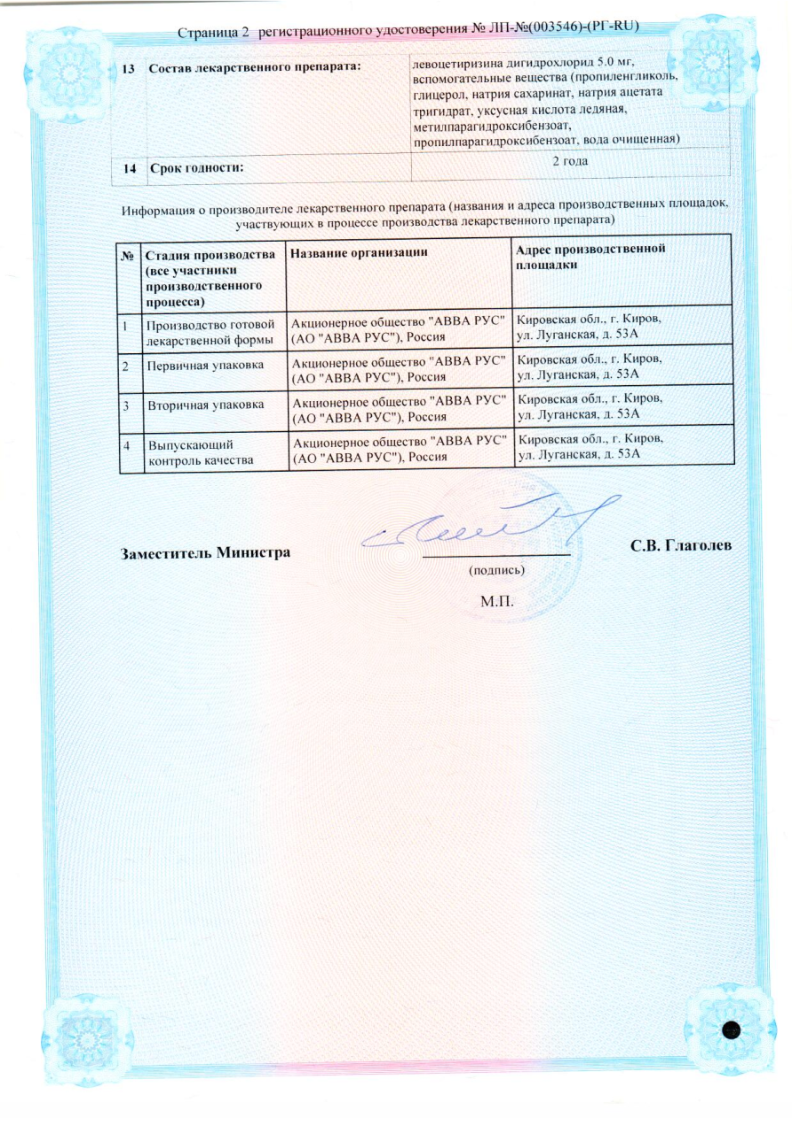 Сертификат на Левоцетиризин АВВА, капли для приема внутрь 5 мг/мл 10 мл, 1 шт. Сертификат на Левоцетиризин АВВА, капли для приема внутрь 5 мг/мл 10 мл, 1 шт.