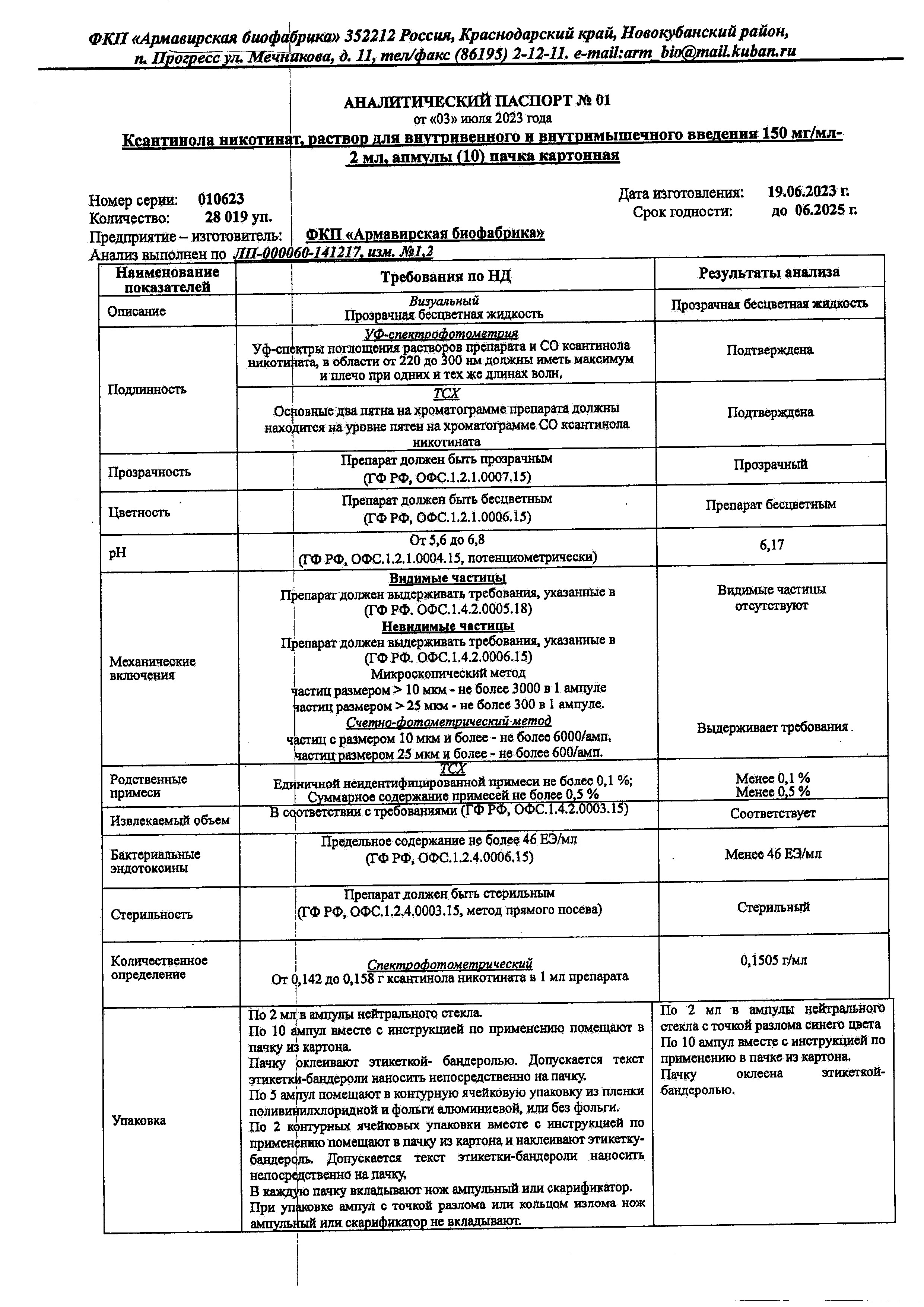 Сертификат Ксантинола никотинат