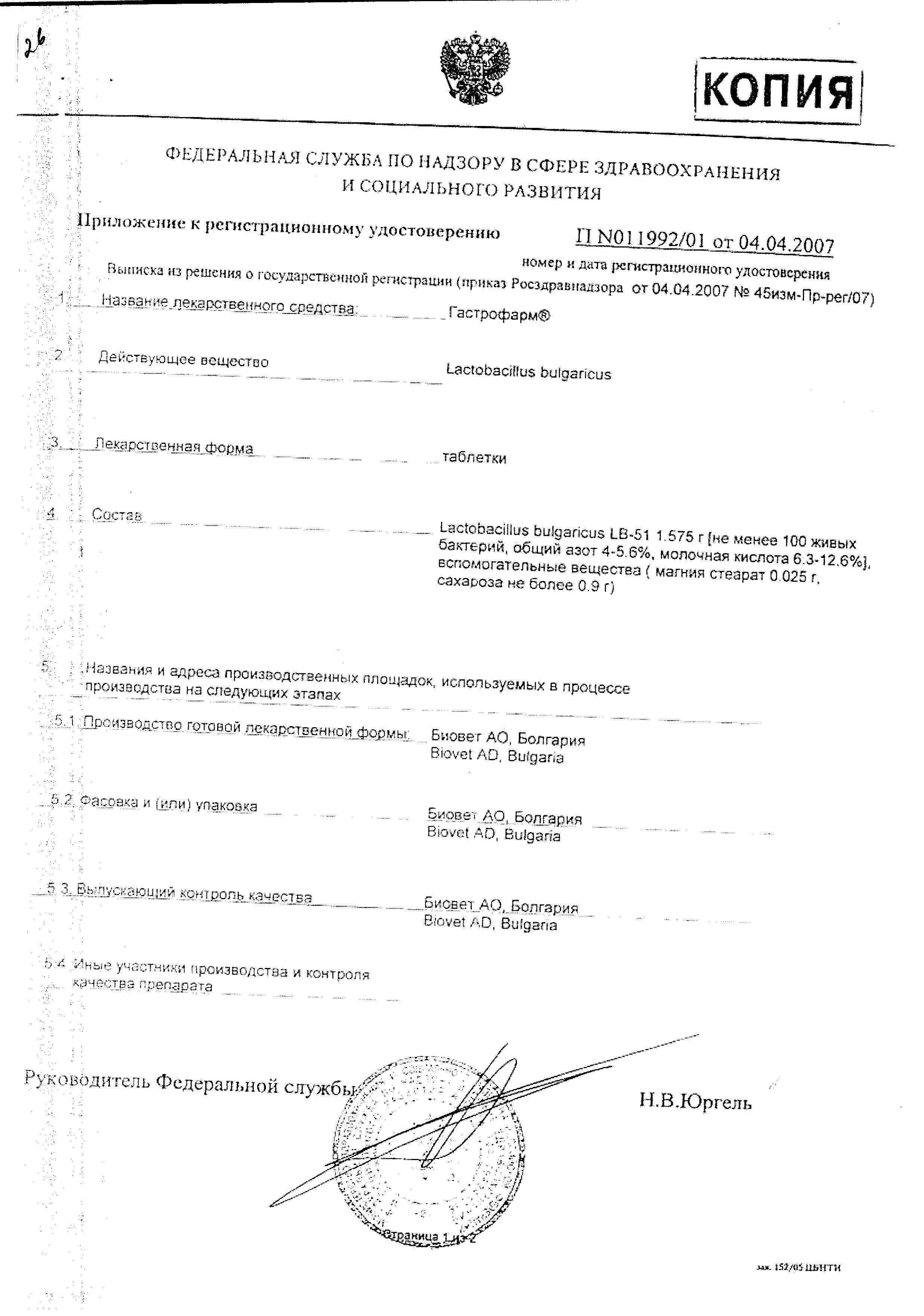 Сертификат Гастрофарм