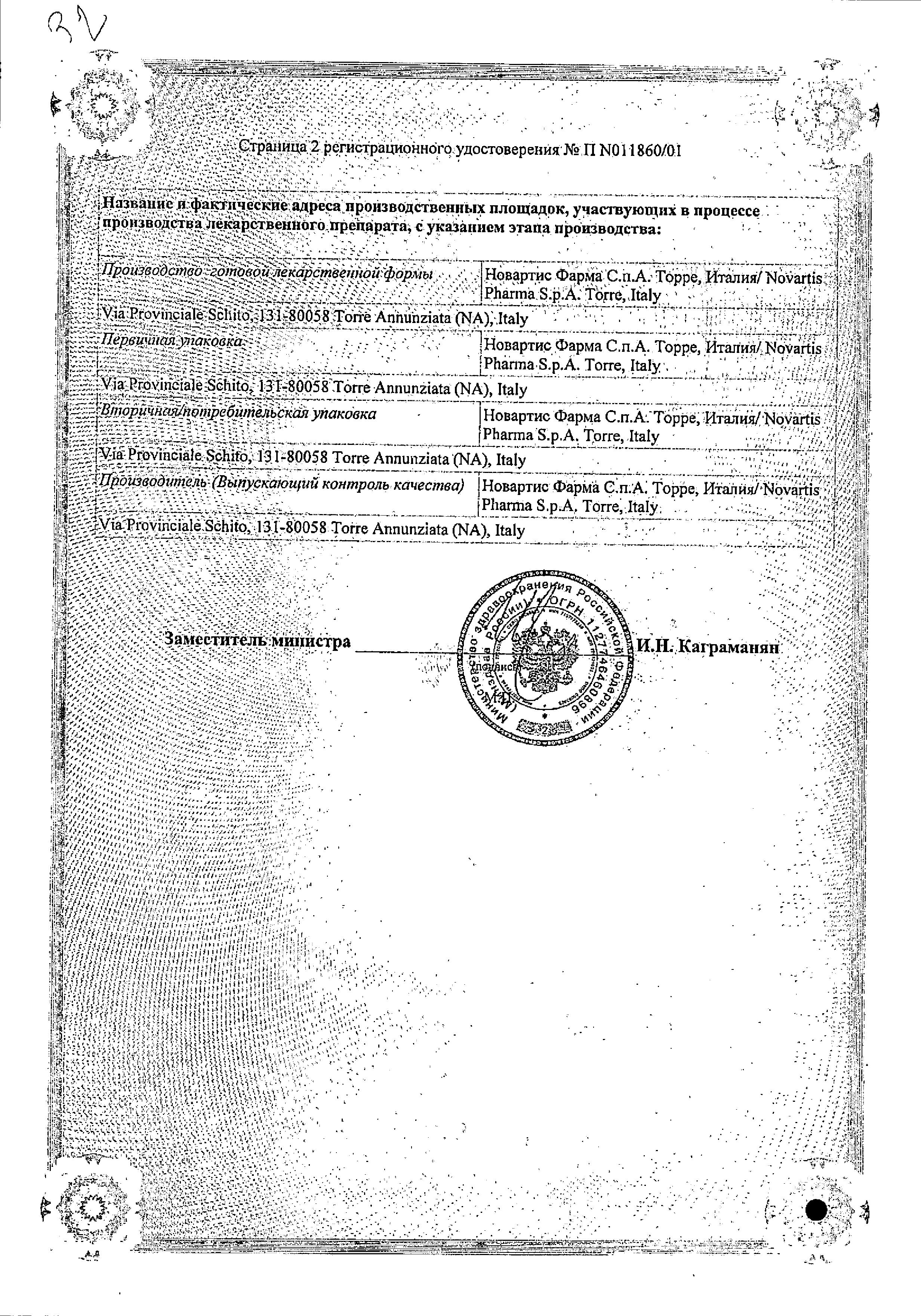 Сертификат Анафранил