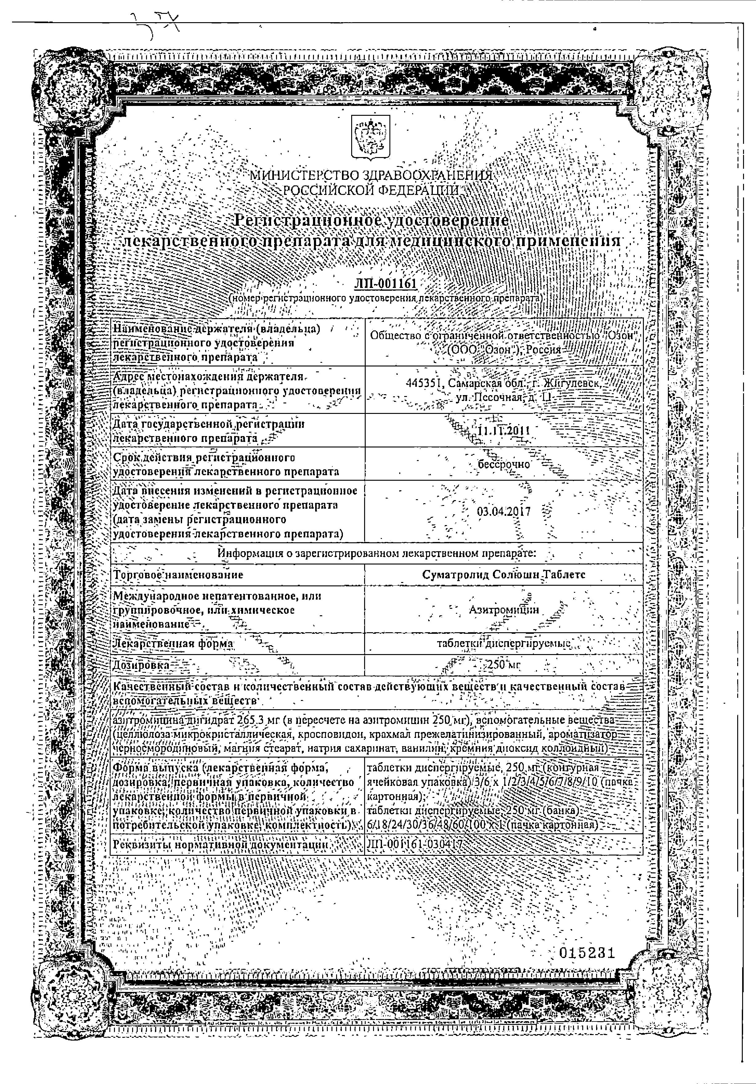 Сертификат Суматролид Солюшн Сертификат Суматролид Солюшн