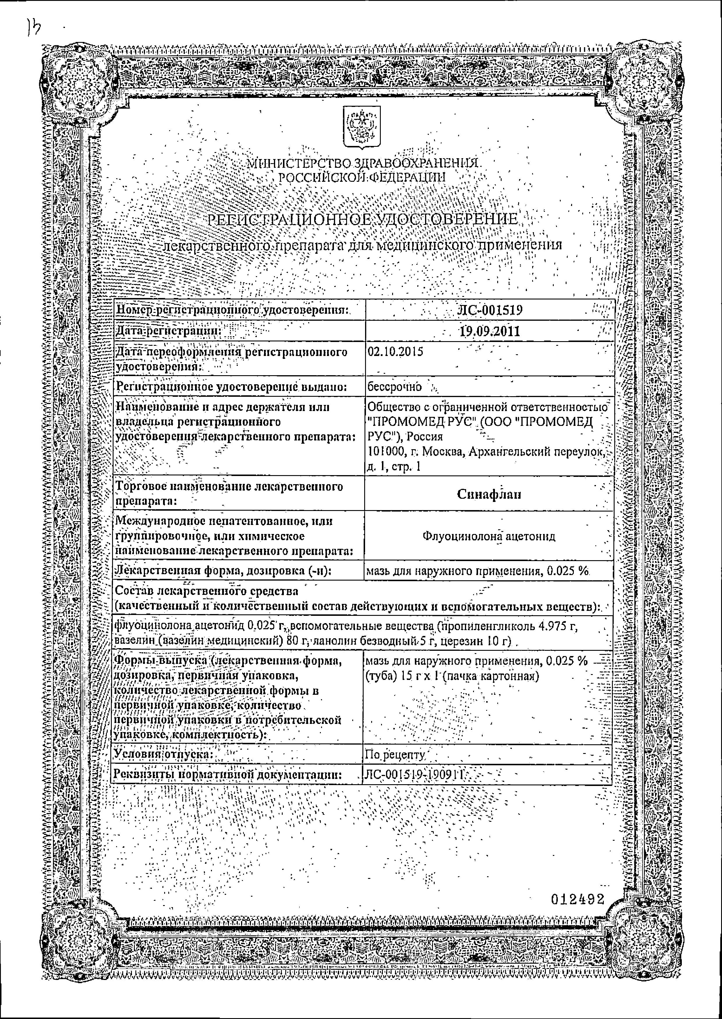 Сертификат Синафлан Сертификат Синафлан