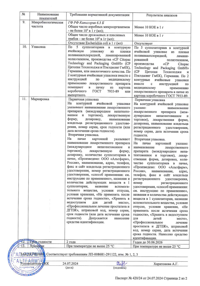 Сертификат Простатекс Сертификат Простатекс