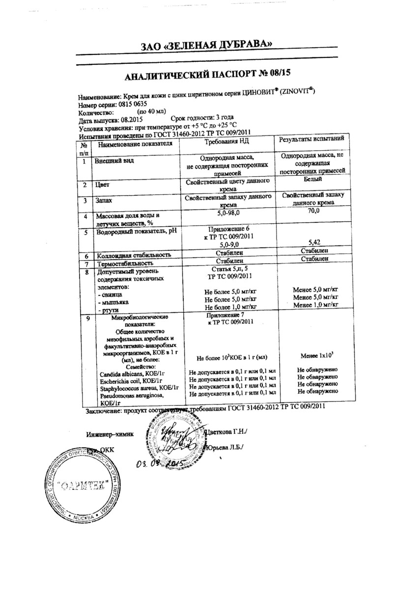 Сертификат на Циновит, крем от аллергии 40 мл, 1 шт. Сертификат на Циновит, крем от аллергии 40 мл, 1 шт.