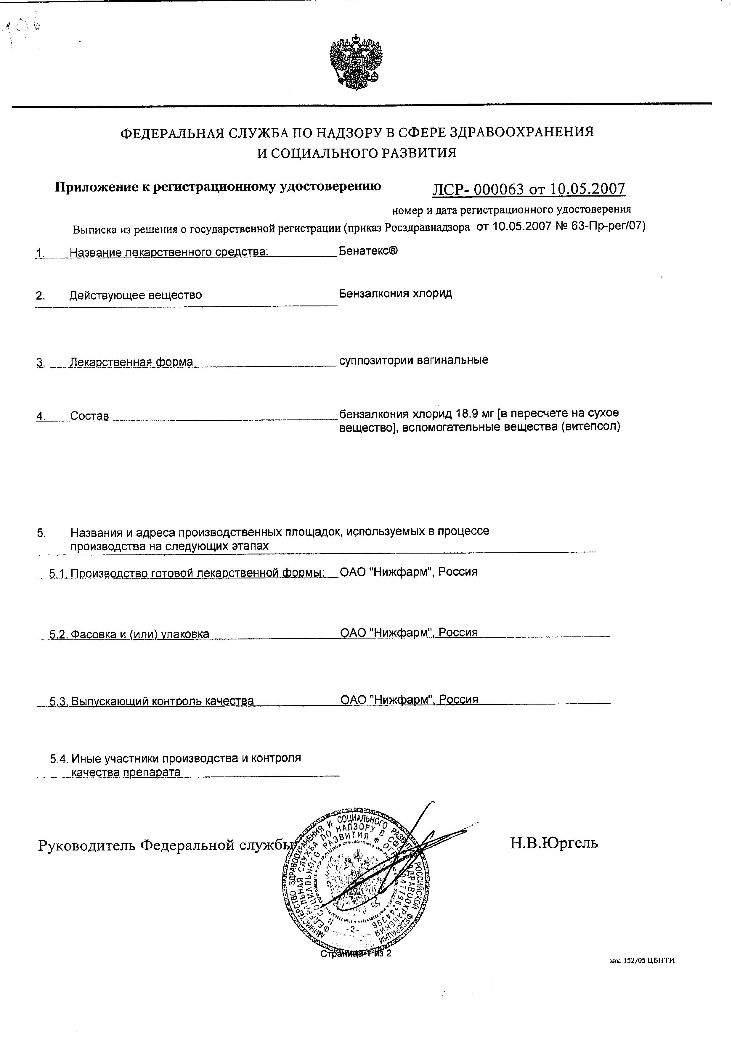 Сертификат Бенатекс Сертификат Бенатекс