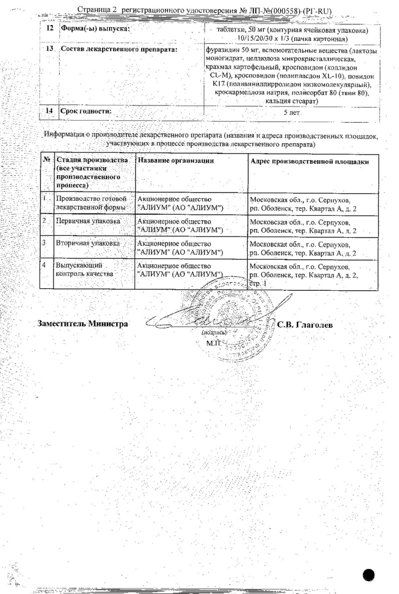 Сертификат на Фурагин-Алиум, таблетки 50 мг, 30 шт. Сертификат на Фурагин-Алиум, таблетки 50 мг, 30 шт.
