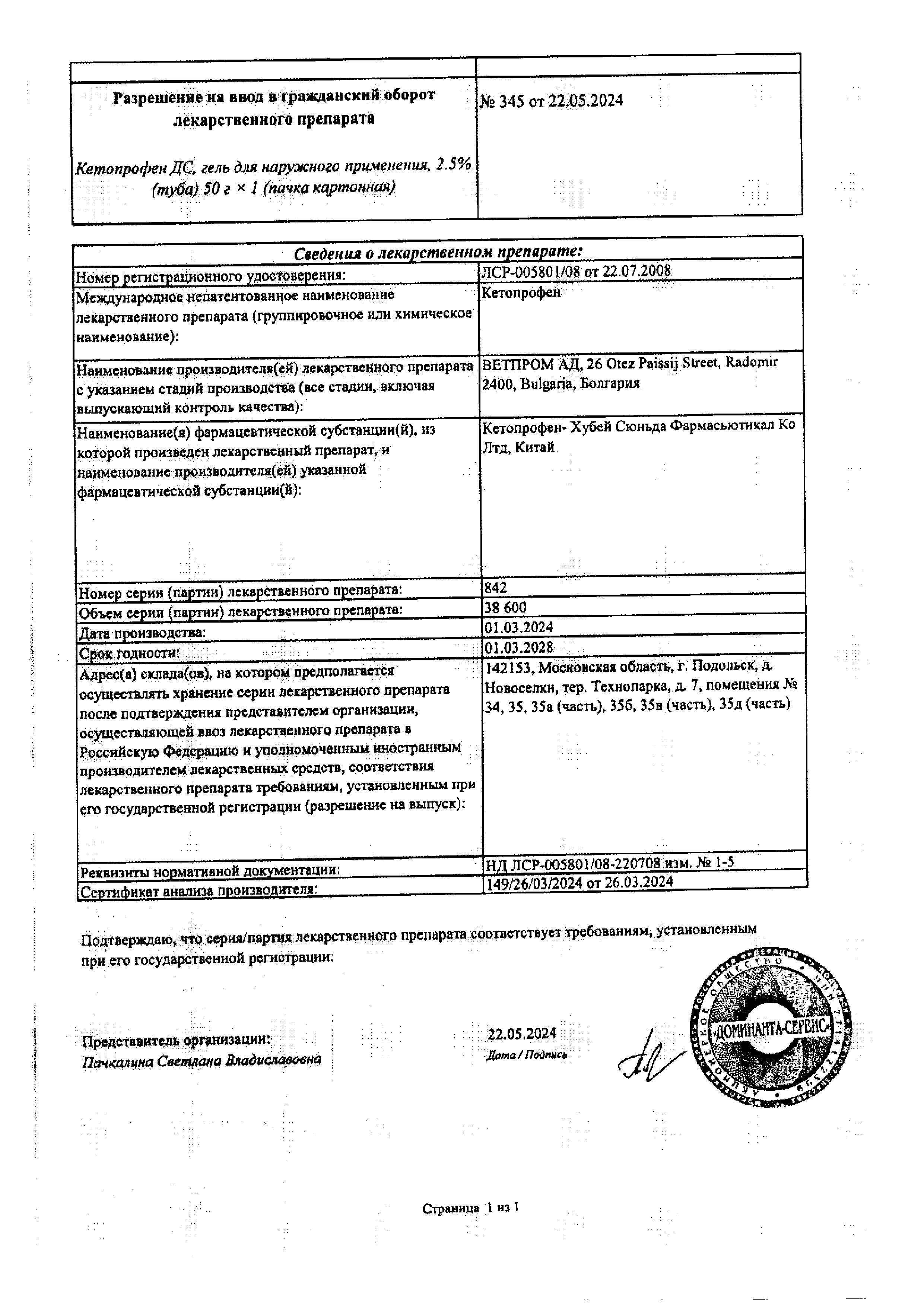 Сертификат на Обезболивающие для наружного применения