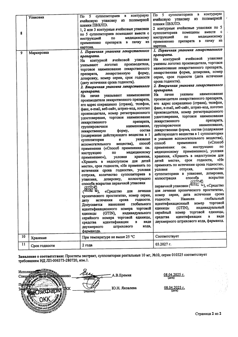 Сертификат на Простаты экстракт, суппозитории ректальные 10 мг, 10 шт.