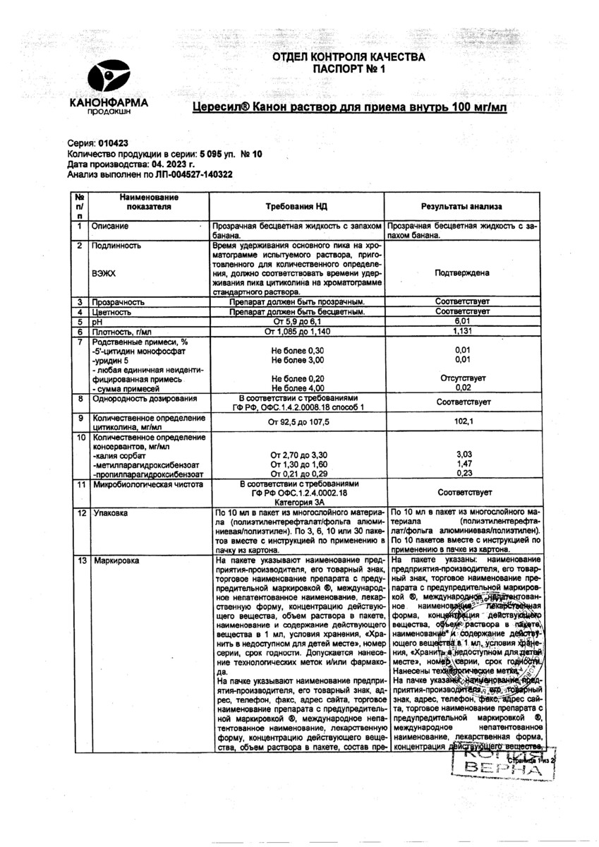 Сертификат Цересил Сертификат Цересил
