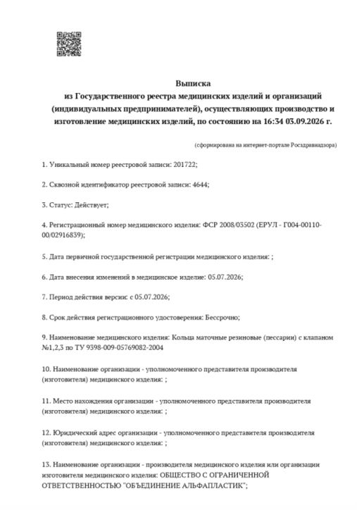 Сертификат Маточное кольцо