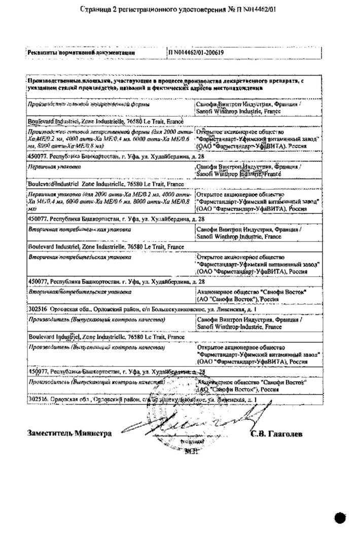 Сертификат Клексан Сертификат Клексан