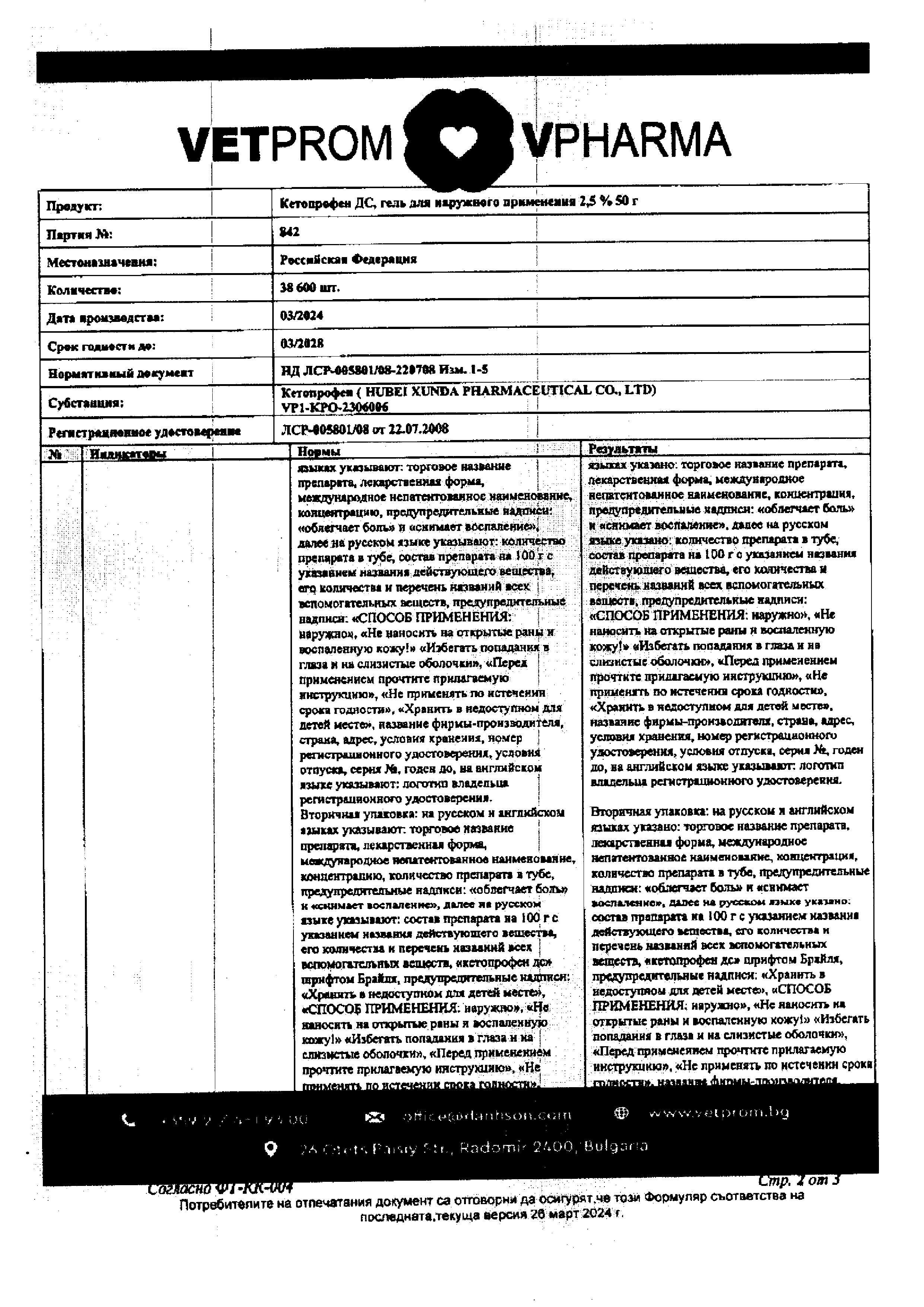 Сертификат Кетопрофен ДС, гель 2,5%, 50 г