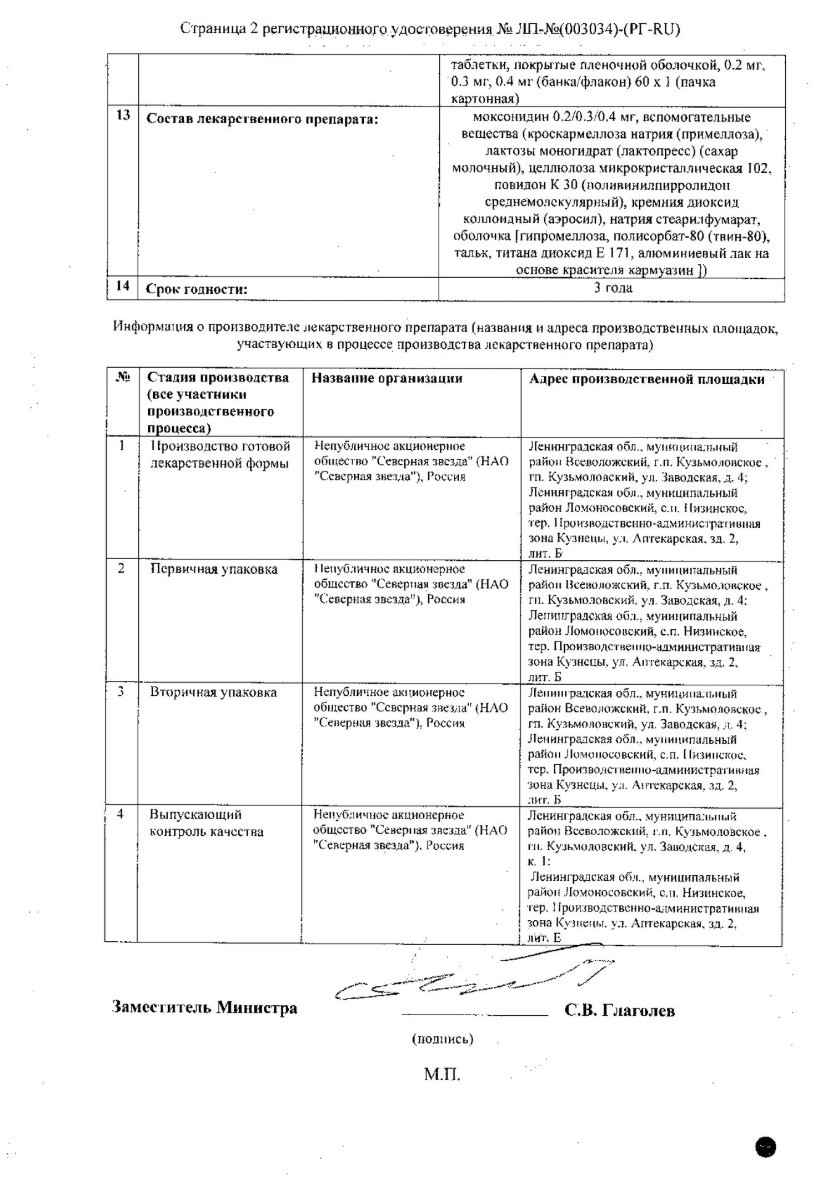 Сертификат на Моксонидин-СЗ, таблетки покрытые пленочной оболочкой 0.4 мг, 28 шт. Сертификат на Моксонидин-СЗ, таблетки покрытые пленочной оболочкой 0.4 мг, 28 шт.