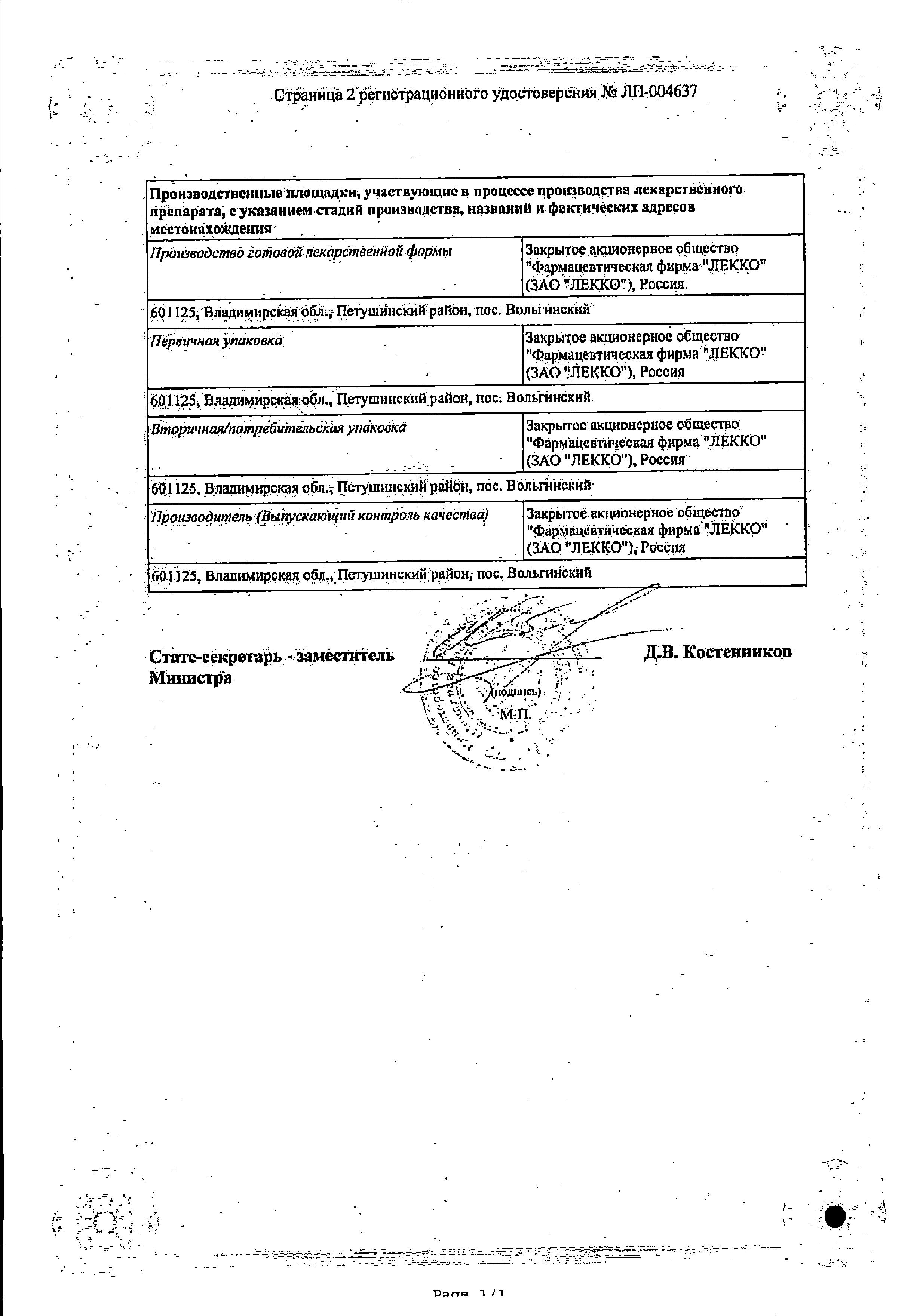 Сертификат Моксифлоксацин Сертификат Моксифлоксацин