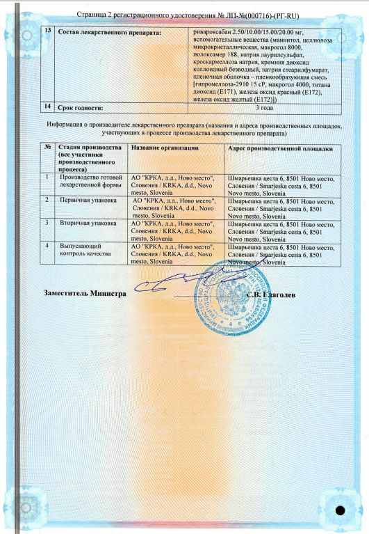Сертификат Ривароксия Сертификат Ривароксия