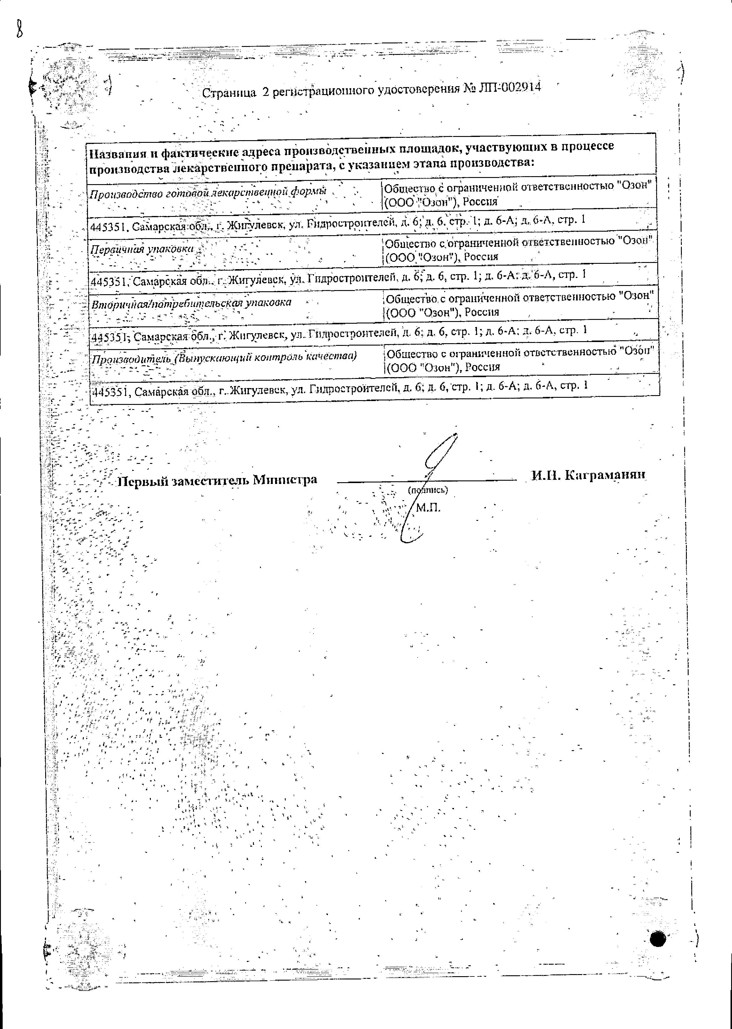 Сертификат на Пирантел, суспензия 250 мг/5 мл, 15 мл