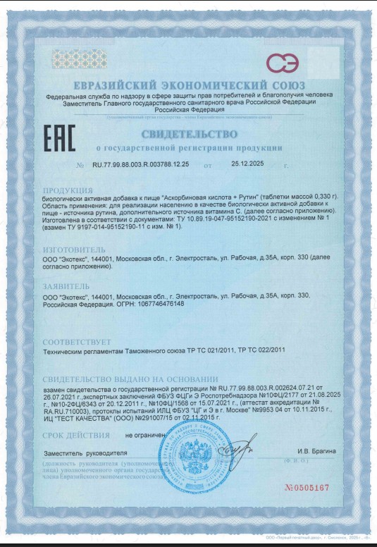 Сертификат Аскорутин Сертификат Аскорутин