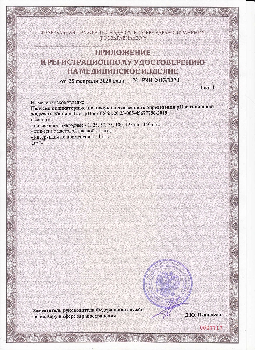 Сертификат Кольпо-тест pH