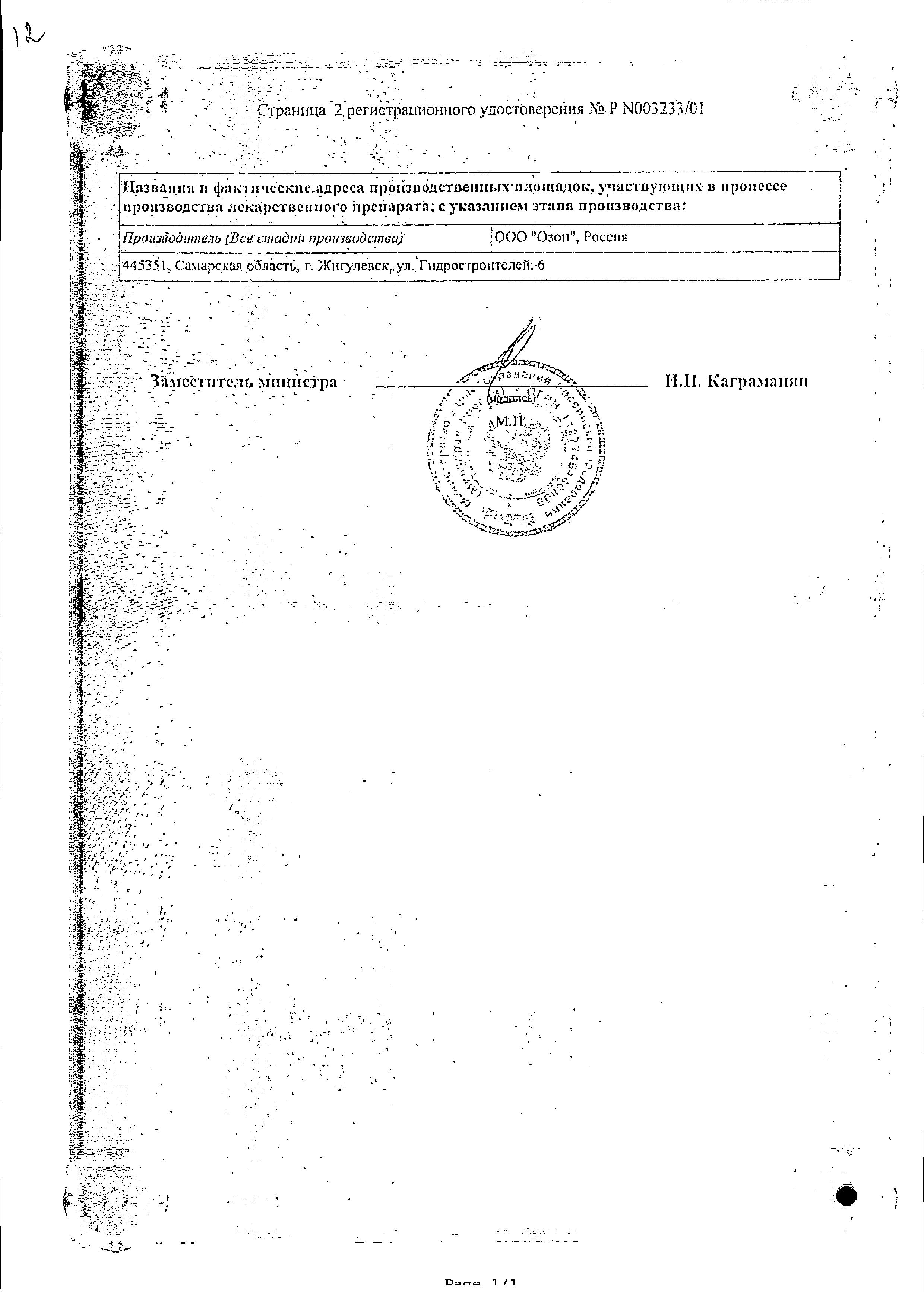 Сертификат Фуросемид
