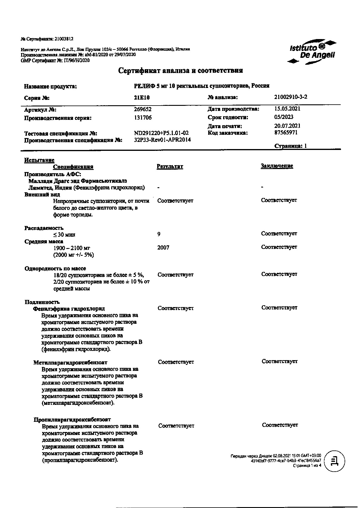Сертификат Релиф