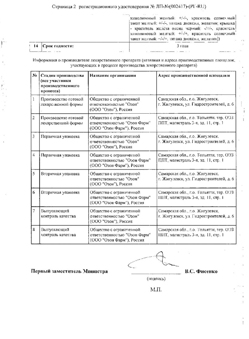 Сертификат на Осельтамивир, капсулы 75 мг, 10 шт. (Озон)