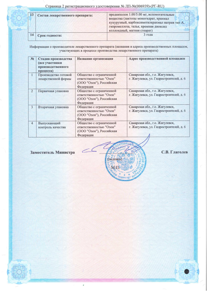Сертификат Преднизолон Сертификат Преднизолон