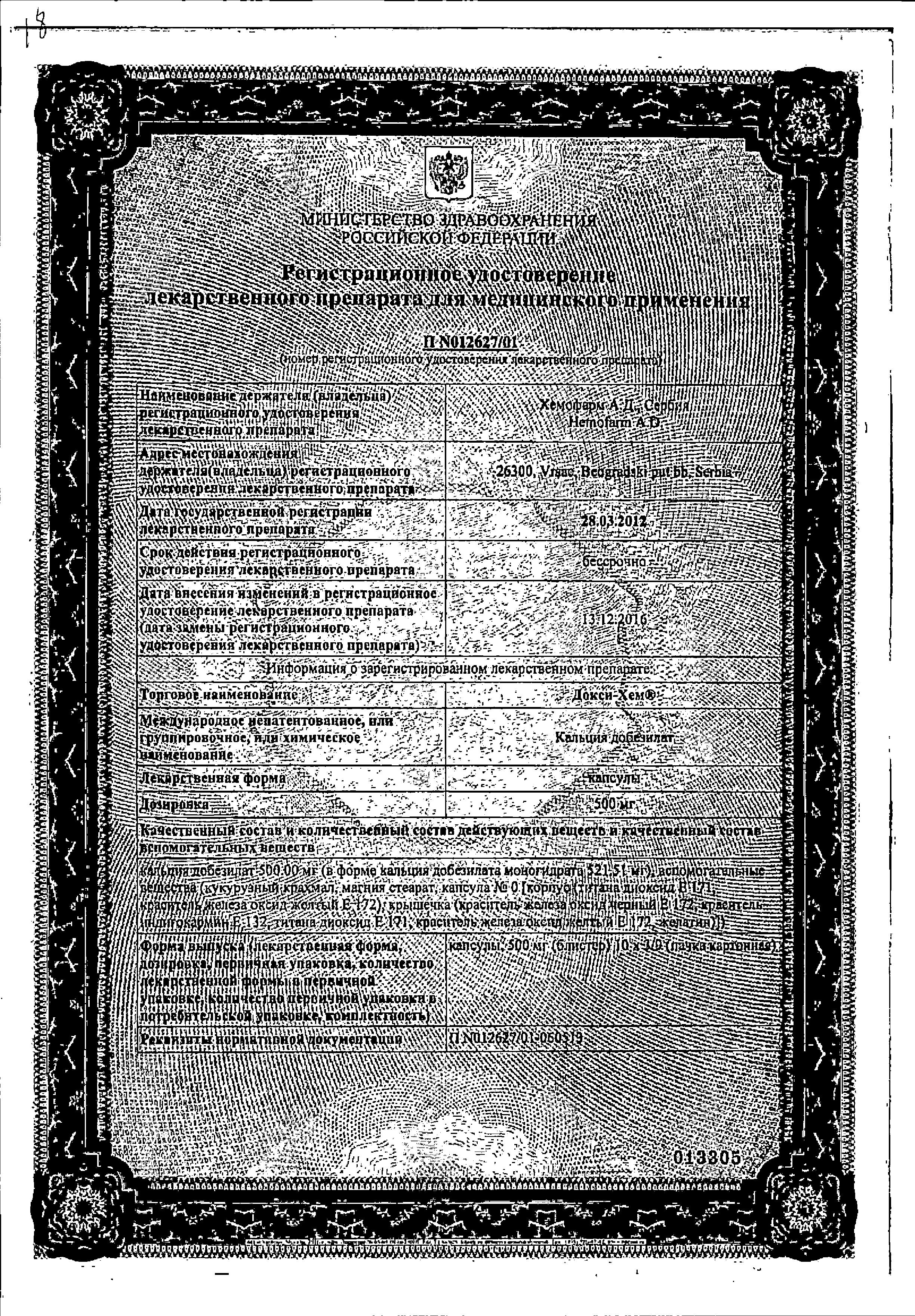 Сертификат Докси-Хем Сертификат Докси-Хем