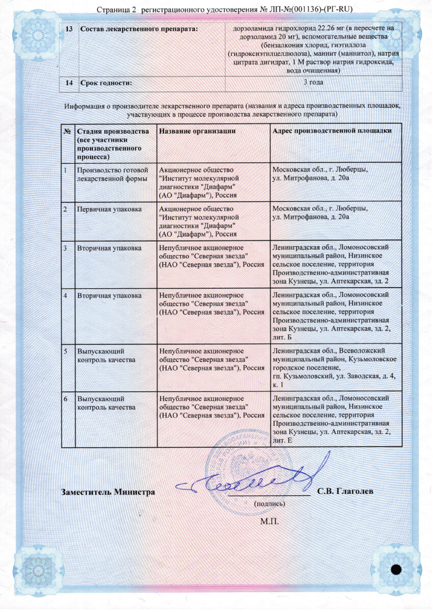 Сертификат на Дорзоламид-СЗ, капли глазные 20 мг/мл 5 мл, 1 шт. Сертификат на Дорзоламид-СЗ, капли глазные 20 мг/мл 5 мл, 1 шт.