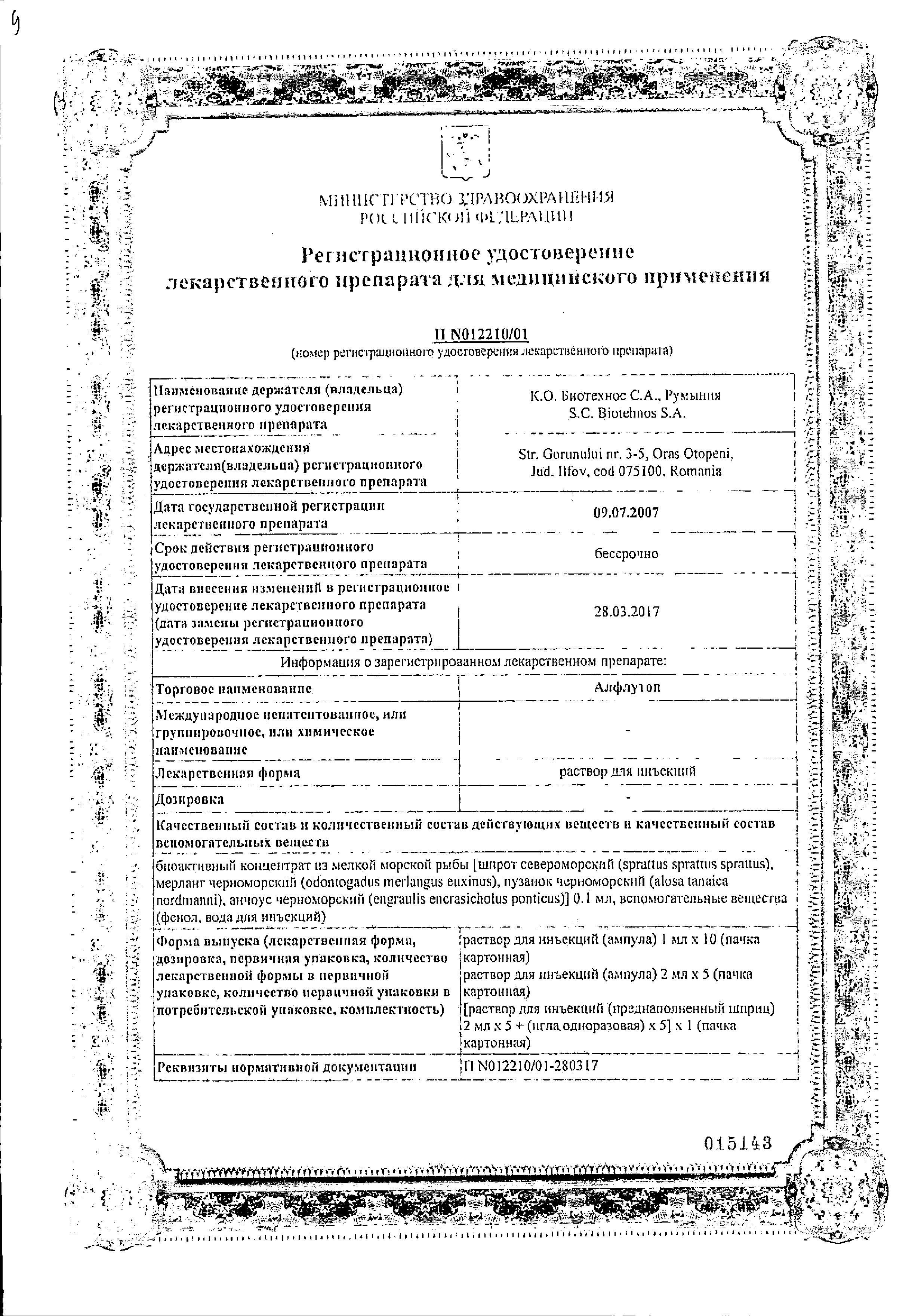 Сертификат Алфлутоп Сертификат Алфлутоп