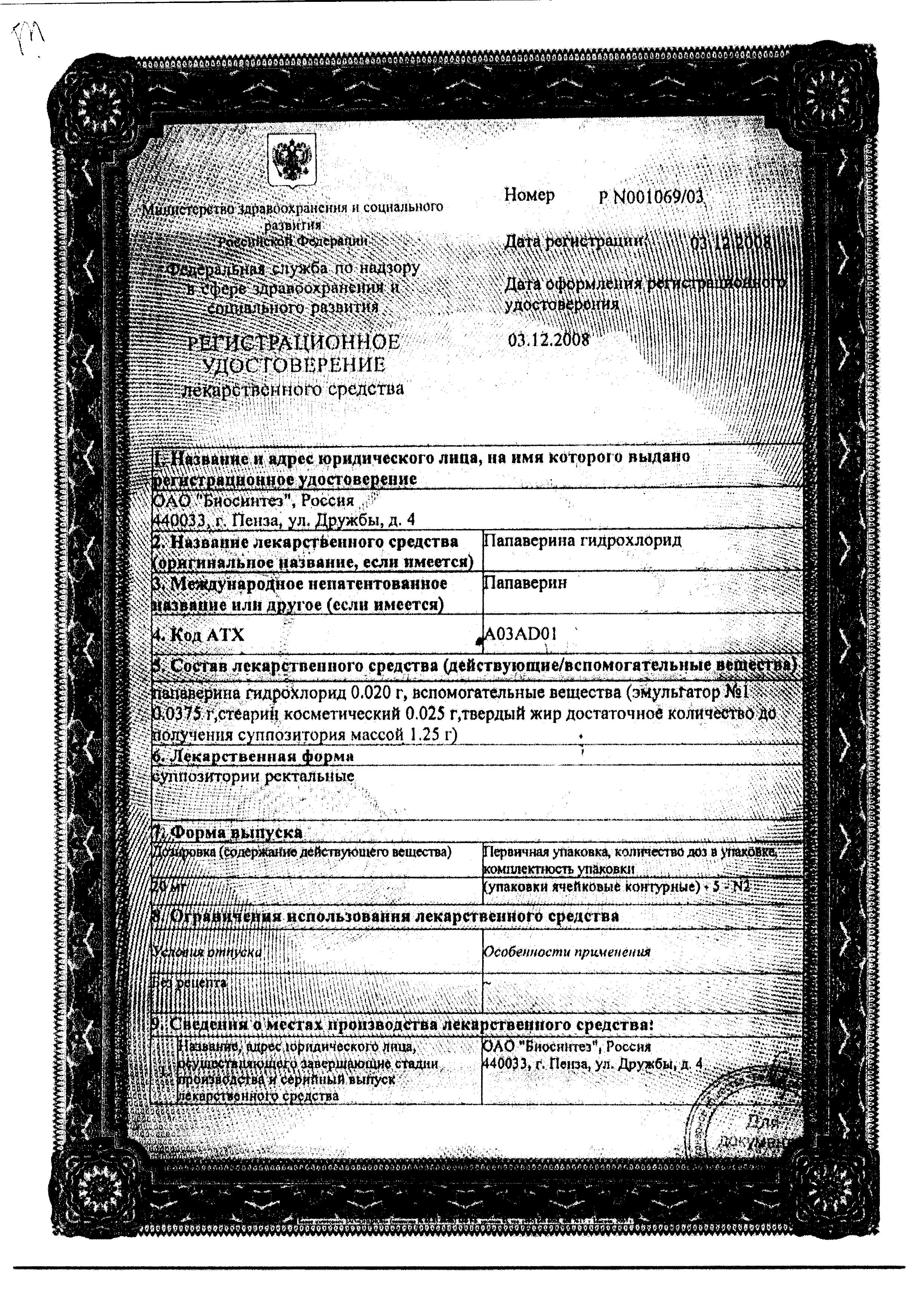 Сертификат Папаверина гидрохлорид