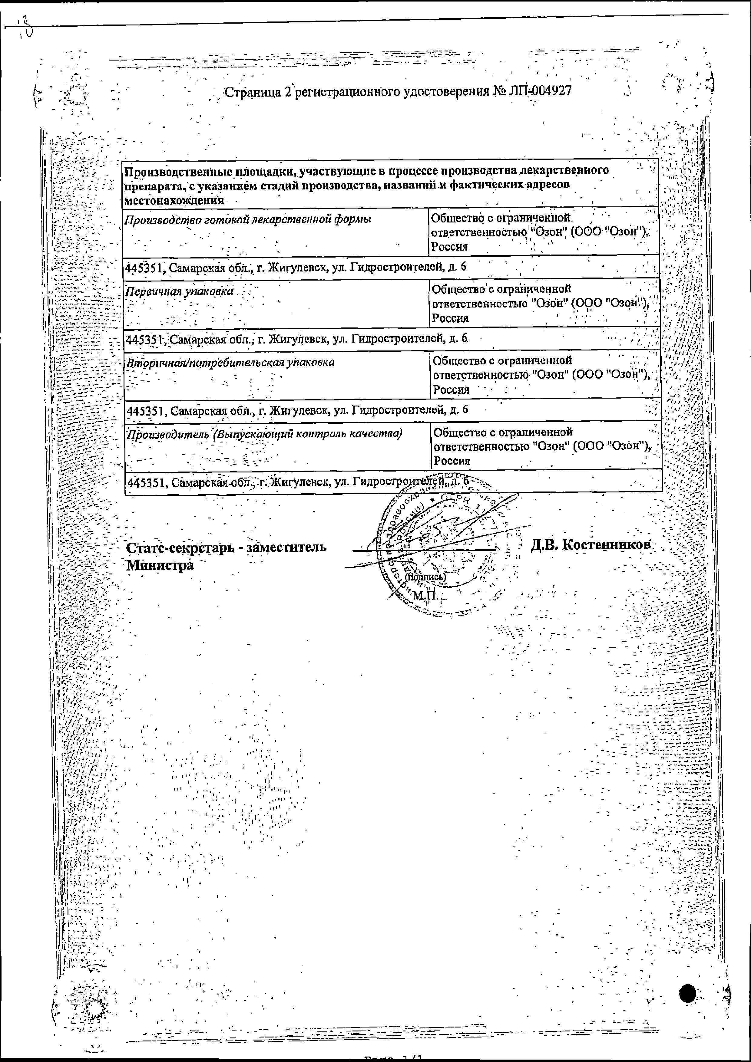 Сертификат Рамиприл