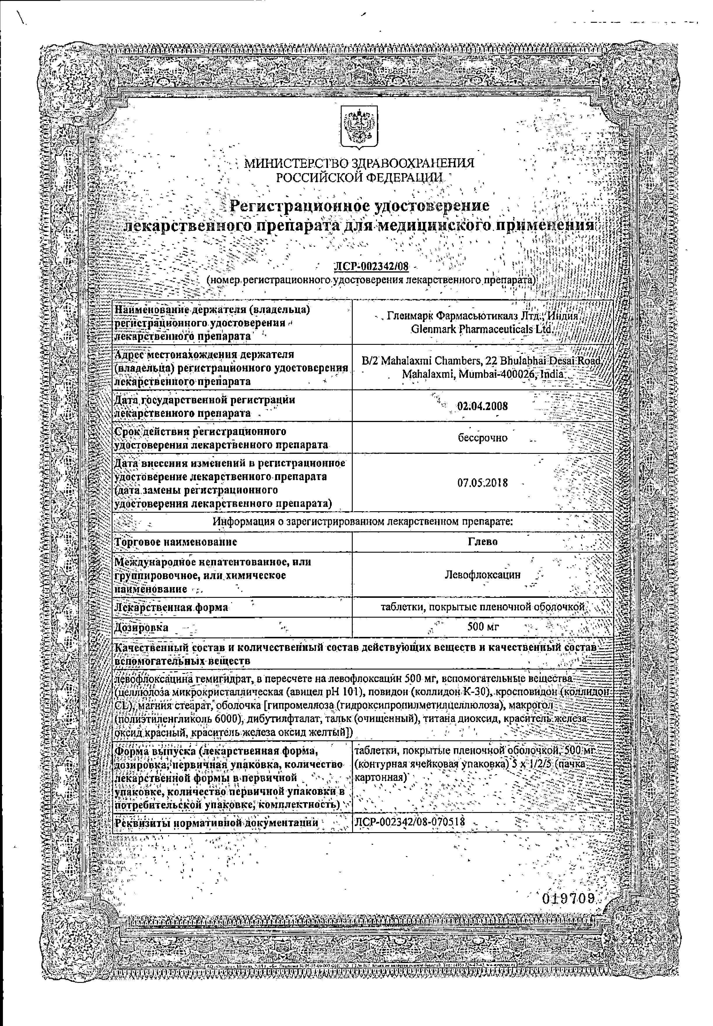 Сертификат Глево Сертификат Глево