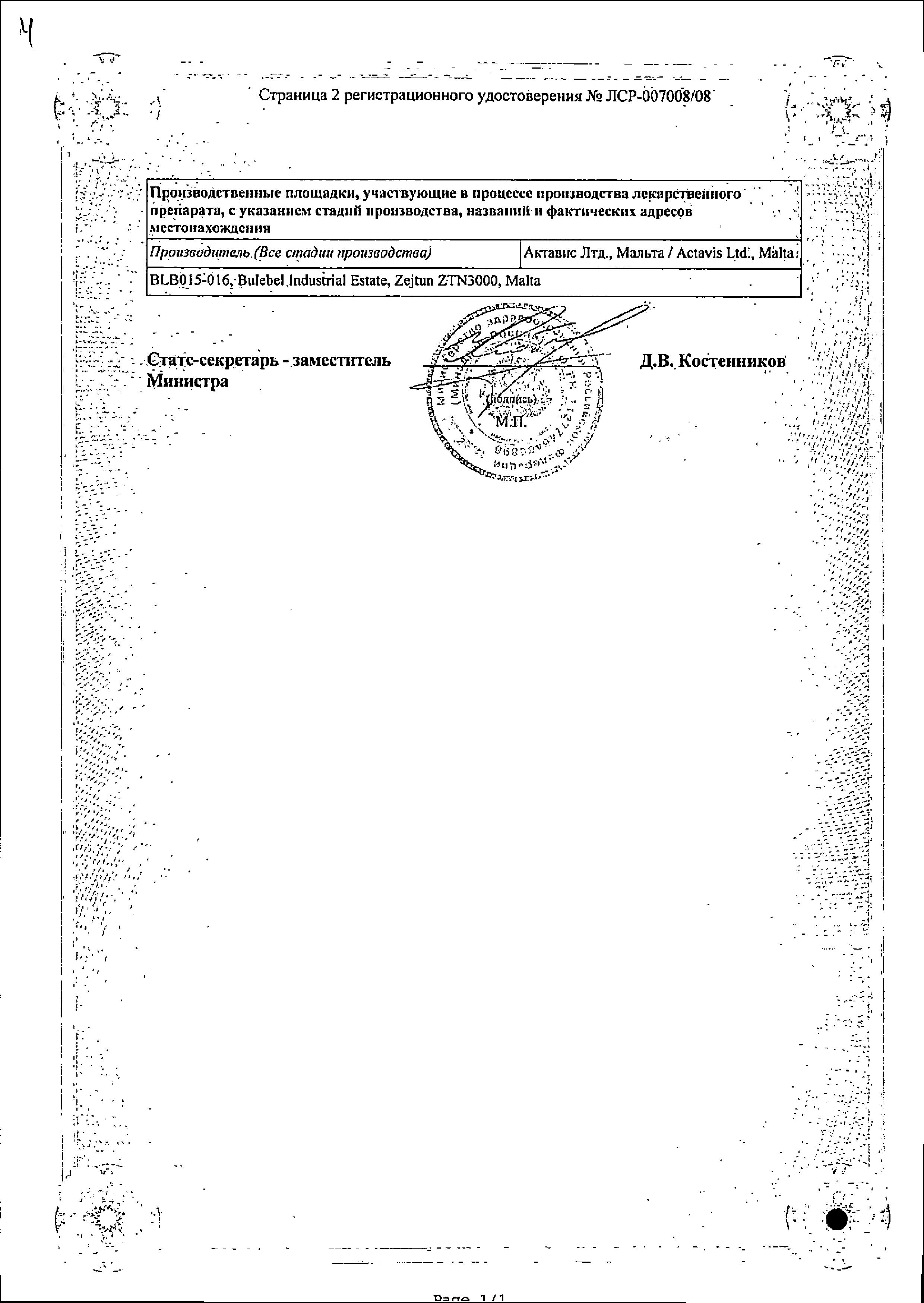 Сертификат Лопирел Сертификат Лопирел