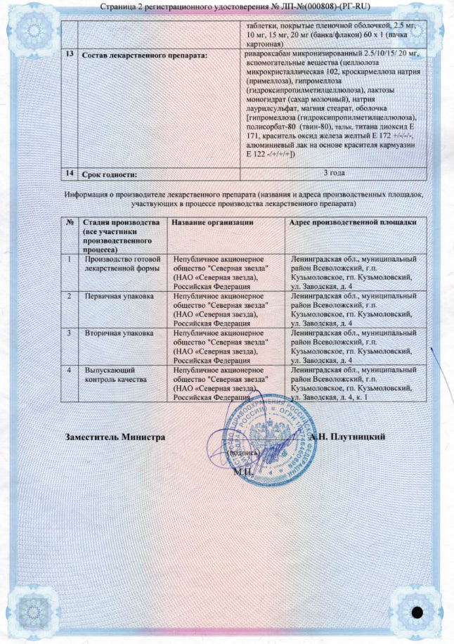 Сертификат на Ривароксабан-СЗ, таблетки покрытые оболочкой 20 мг, 90 шт. Сертификат на Ривароксабан-СЗ, таблетки покрытые оболочкой 20 мг, 90 шт.