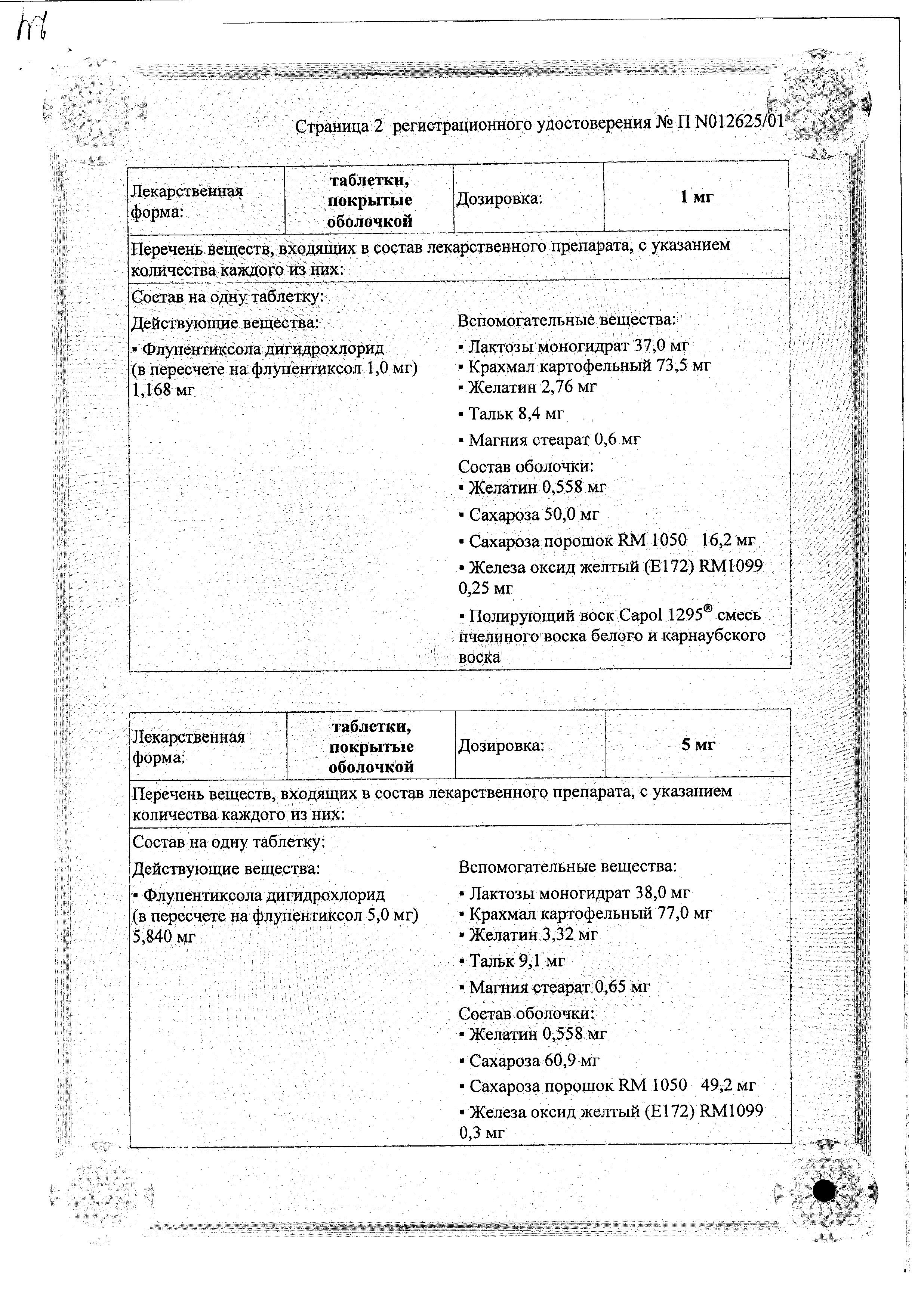 Сертификат Флюанксол Сертификат Флюанксол