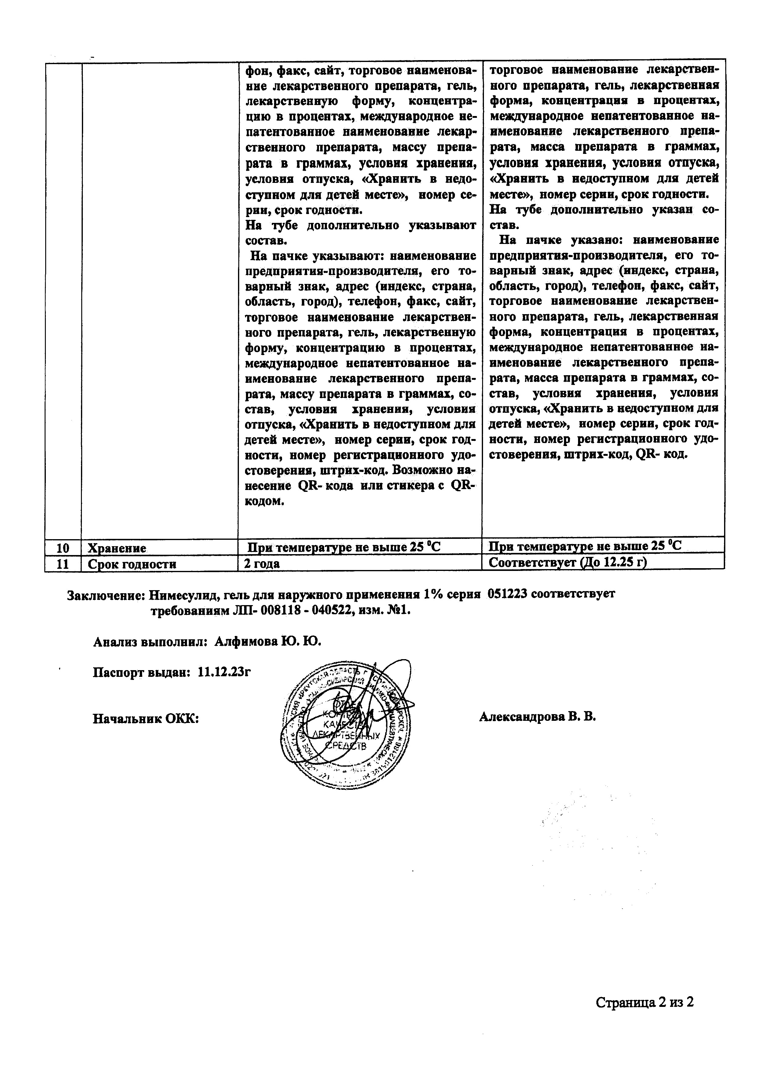 Сертификат на Нимесулид, гель для наружного применения 1 %, туба 30 г Сертификат на Нимесулид, гель для наружного применения 1 %, туба 30 г