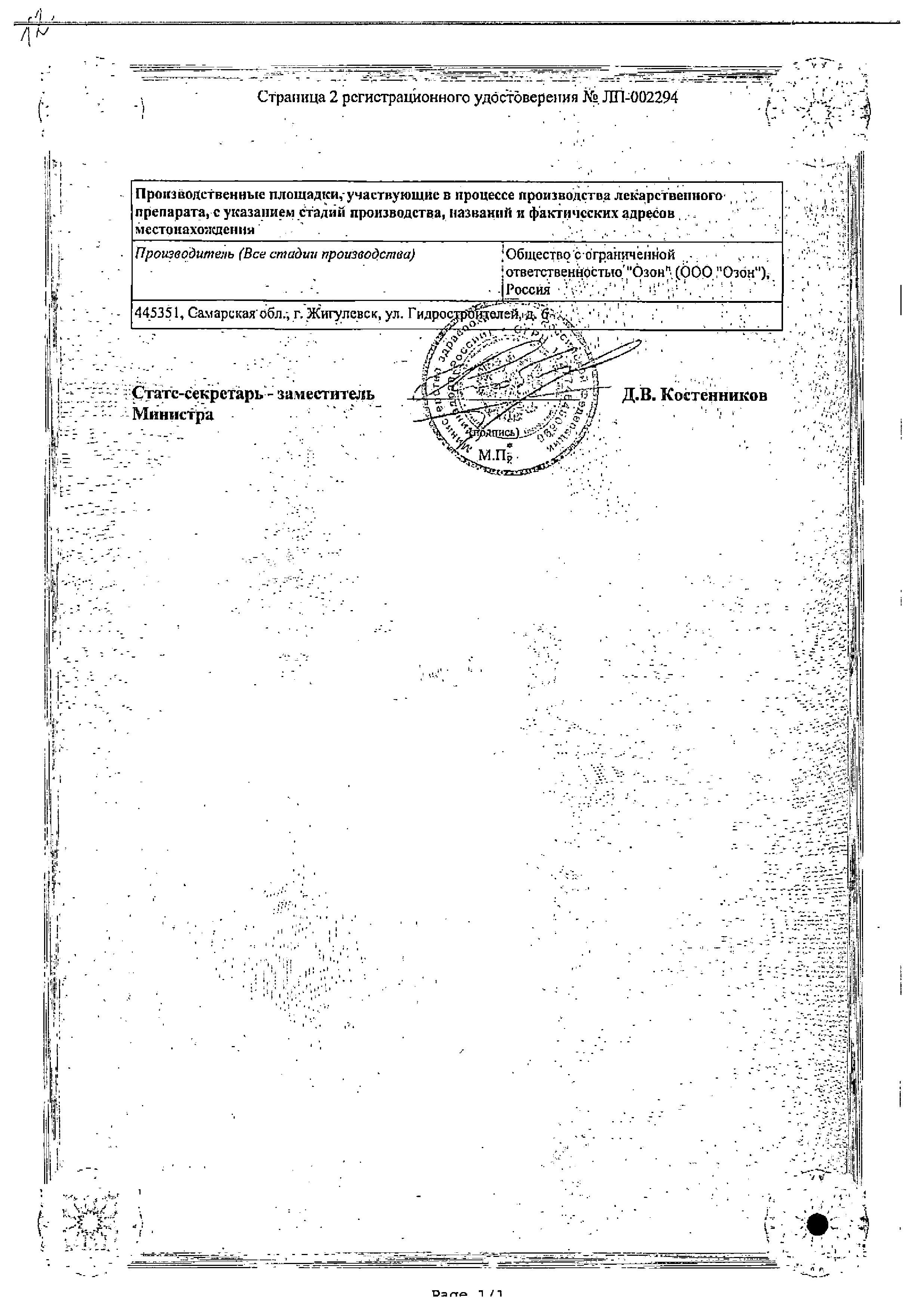 Сертификат Атенолол