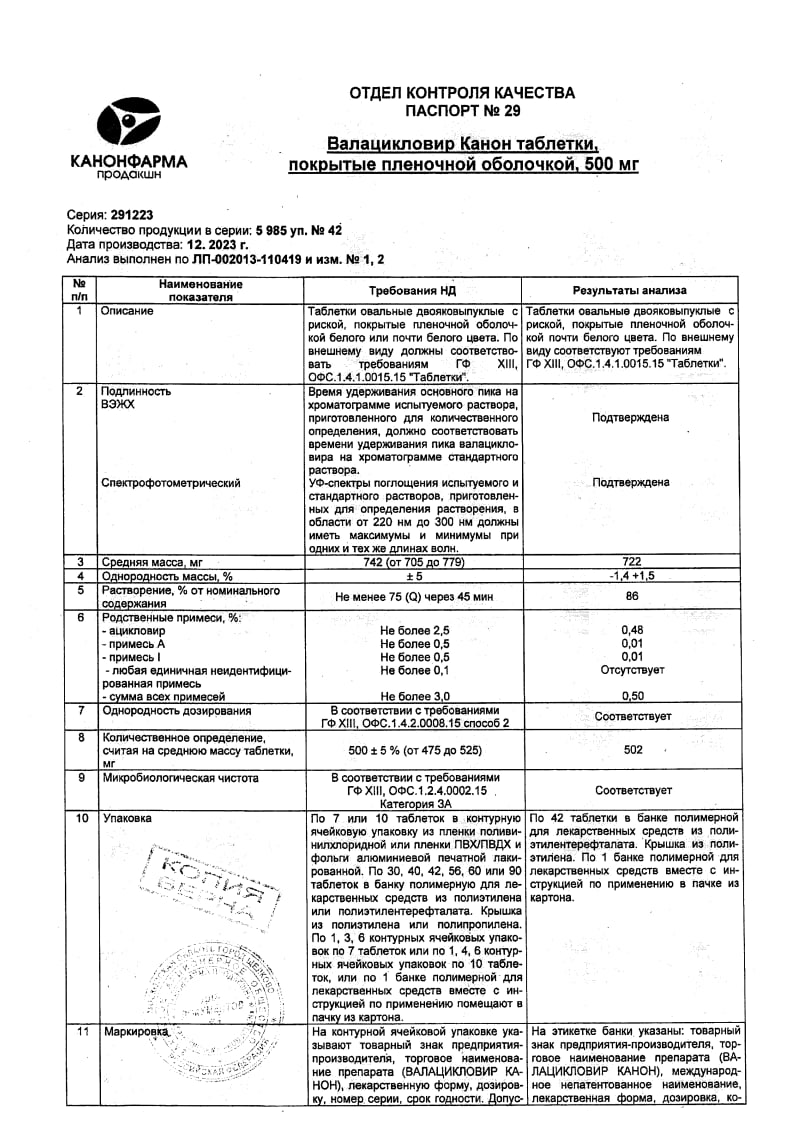 Сертификат на Валацикловир канон, таблетки покрытые пленочной оболочкой 500 мг, 42 шт. Сертификат на Валацикловир канон, таблетки покрытые пленочной оболочкой 500 мг, 42 шт.