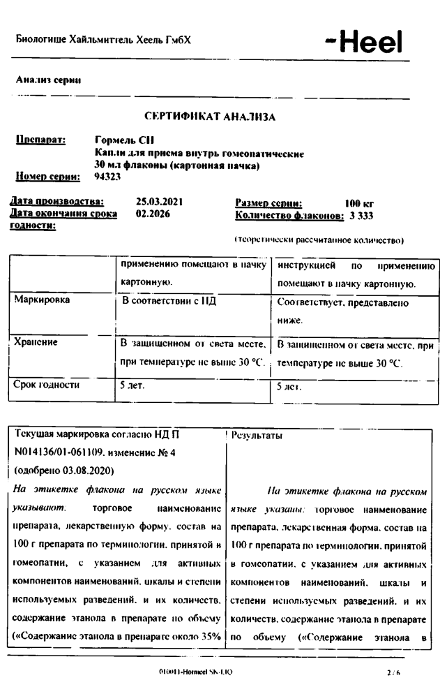 Сертификат Гормель СН Сертификат Гормель СН