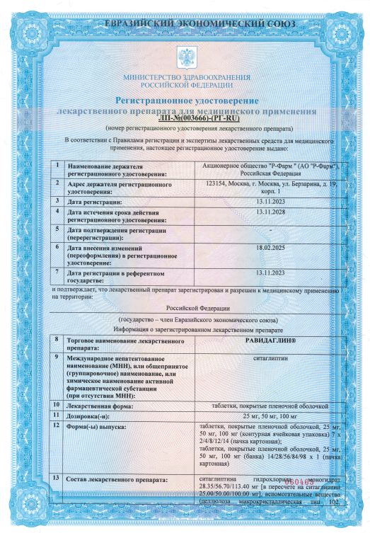 Сертификат Равидаглин Сертификат Равидаглин