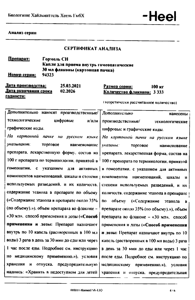 Сертификат Гормель СН Сертификат Гормель СН