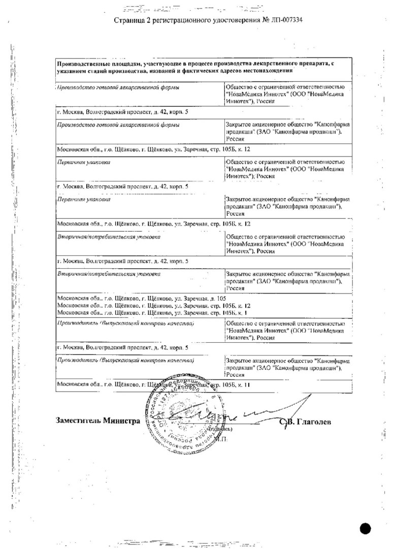 Сертификат на Альфакальцидол Канон, капсулы 1 мкг, 60 шт.