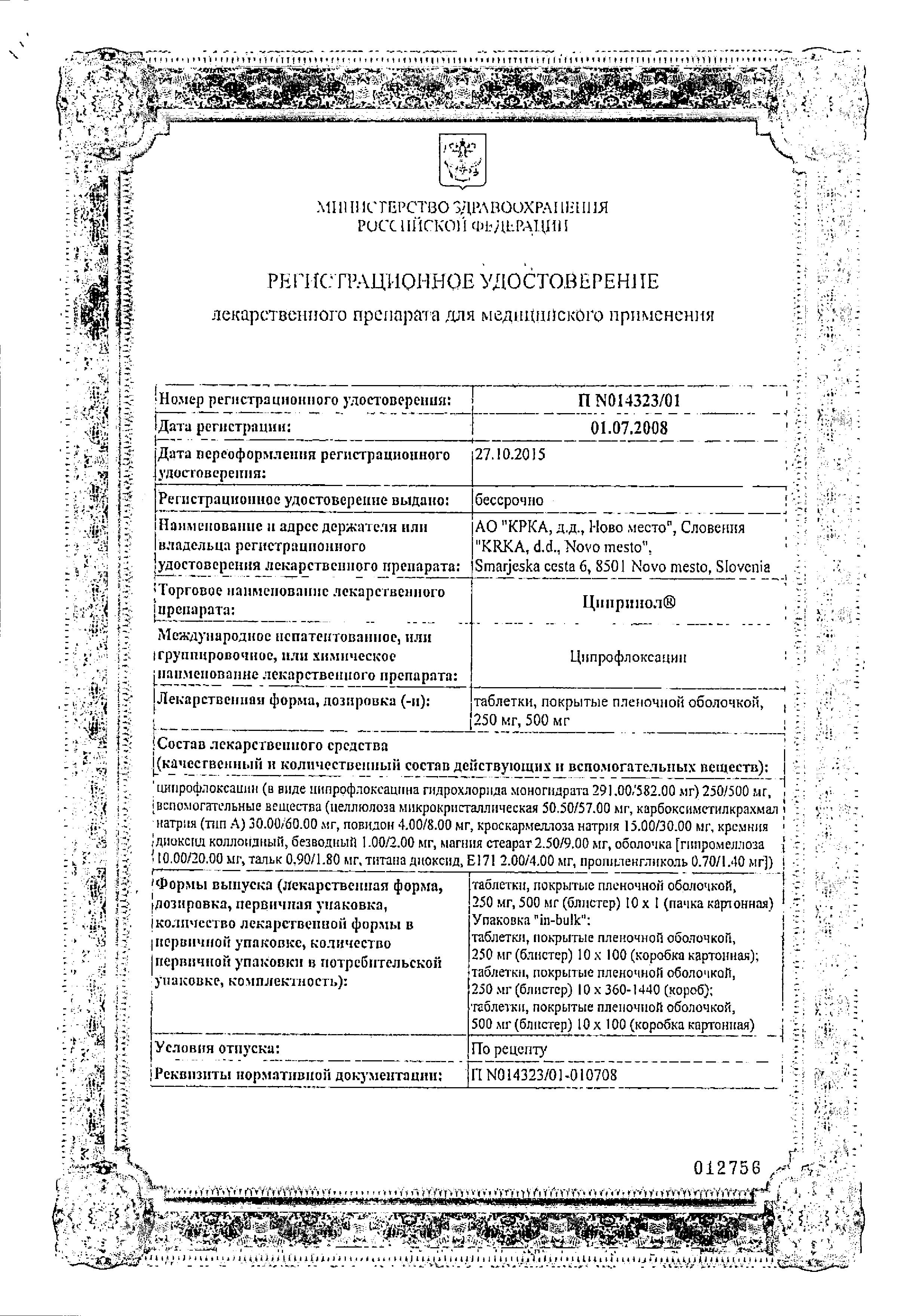 Сертификат Ципринол
